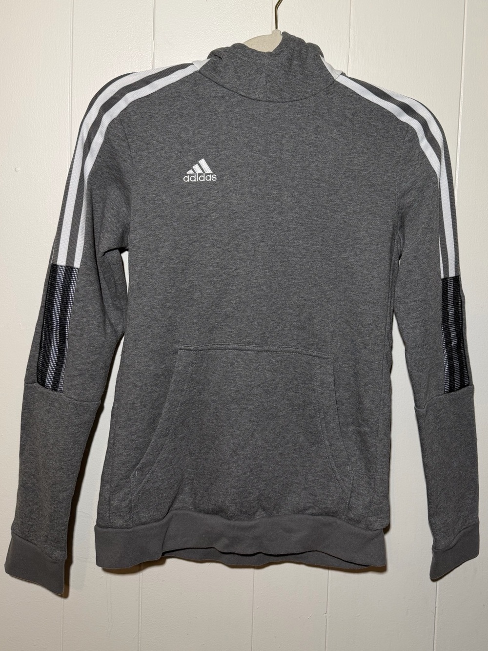 adidas Men’s Gray Turtleneck Sweatshirt with White Shoulder Stripes